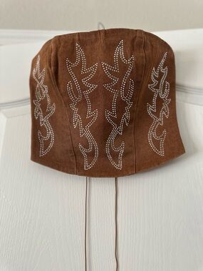 Studded Brown Corduroy Crop Top - Women's Western Style